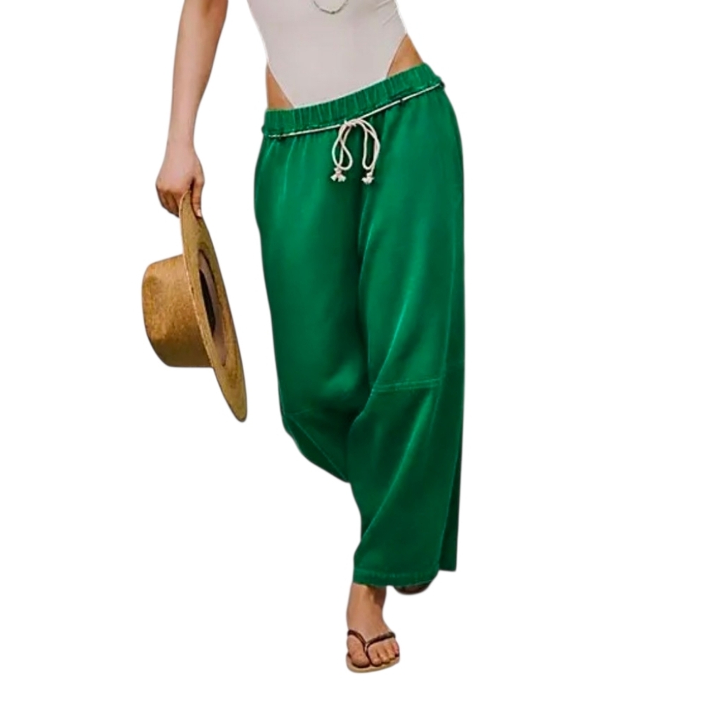 Free People Kelly Green 100% Cotton Kayden Barrel Wide Leg Harem Trousers  Sz XS